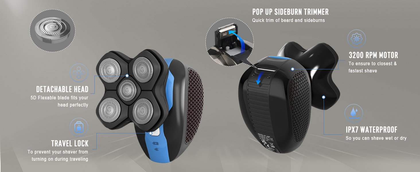 Telfun Upgrade Magnetic Head Shavers for Bald Men
