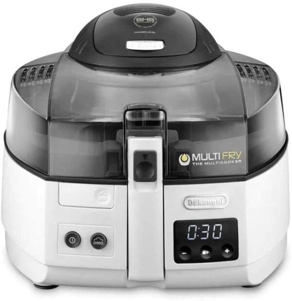 De'Longhi MultiFry Air Fryer With Surround Heating System . Multi Cooker Grilling. Broiling. Roasting. Cooking. Baking. and Toasting . 1.5 Kg Capacity . Programmable . FH1175/2 . White & Black