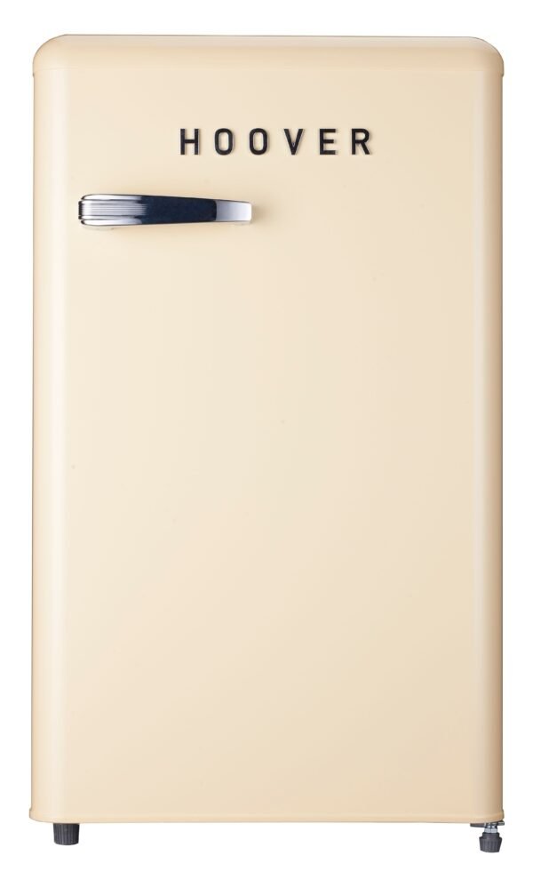 Hoover-HSD-K123RW123L Retro Style Single Door Refrigerator. Compact Free Standing Fridge with Freezer. Tempered Glass Shelves. Adjustable Thermostat. Eco-Friendly. 1 Year Warranty. Cream