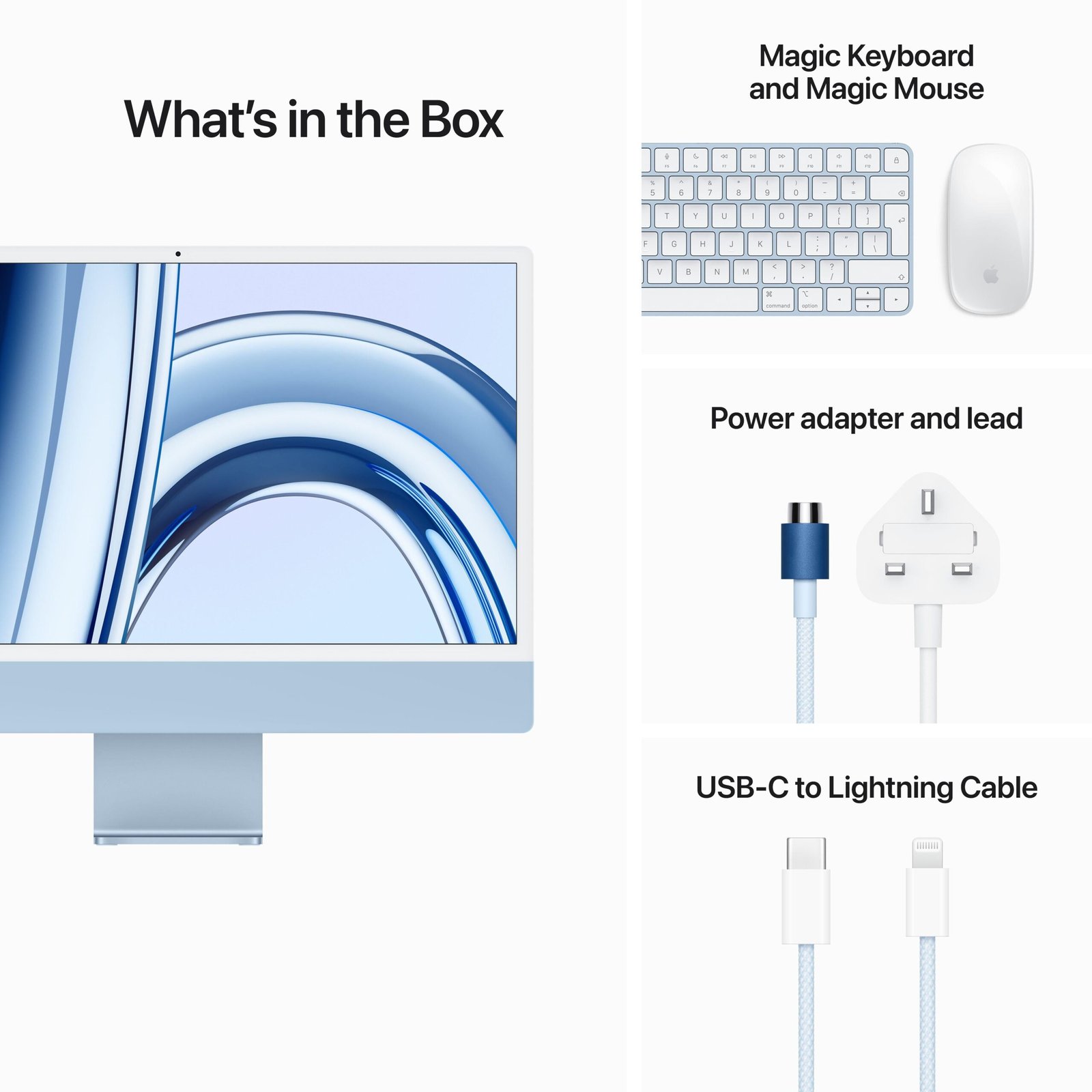 ⁦24-inch iMac with Retina 4.5K display: Apple M3 chip with 8‑core CPU and 8‑core GPU. 256GB SSD - Blue⁩ - الصورة ⁦9⁩