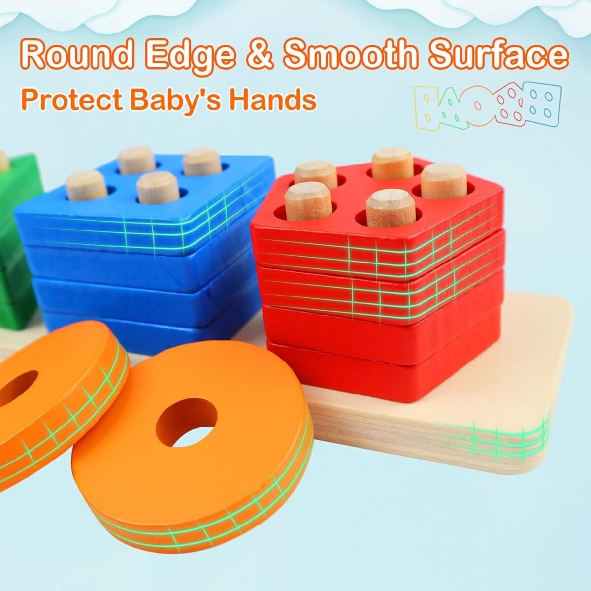 ⁦Montessori Toys for 1 to 3-Year-Old Boys Girls Toddlers. Wooden Sorting & Stacking Toys for Toddlers and Kids Preschool. Educational Toys. Color Recognition Stacker Shape Sorter. Learning Puzzles Gift⁩ - الصورة ⁦4⁩