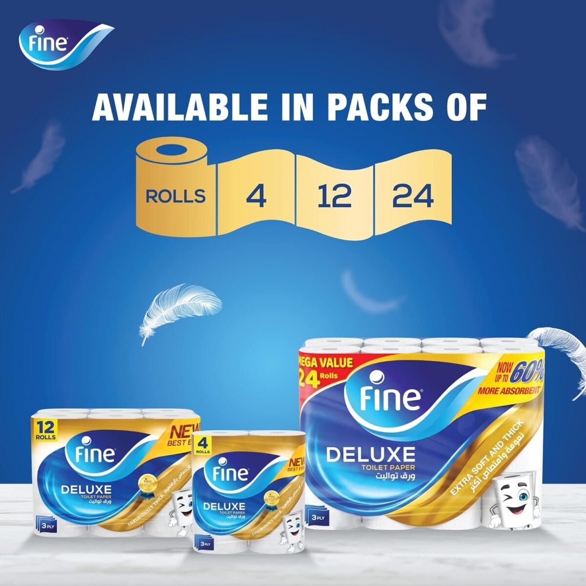 ⁦Fine Deluxe Toilet Tissues Paper 24 Rolls. 140 sheets x 3 Ply⁩ - الصورة ⁦6⁩