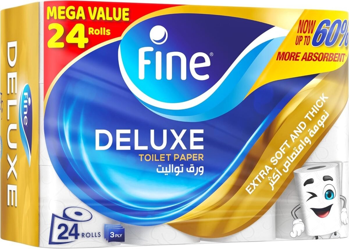 ⁦Fine Deluxe Toilet Tissues Paper 24 Rolls. 140 sheets x 3 Ply⁩ - الصورة ⁦8⁩