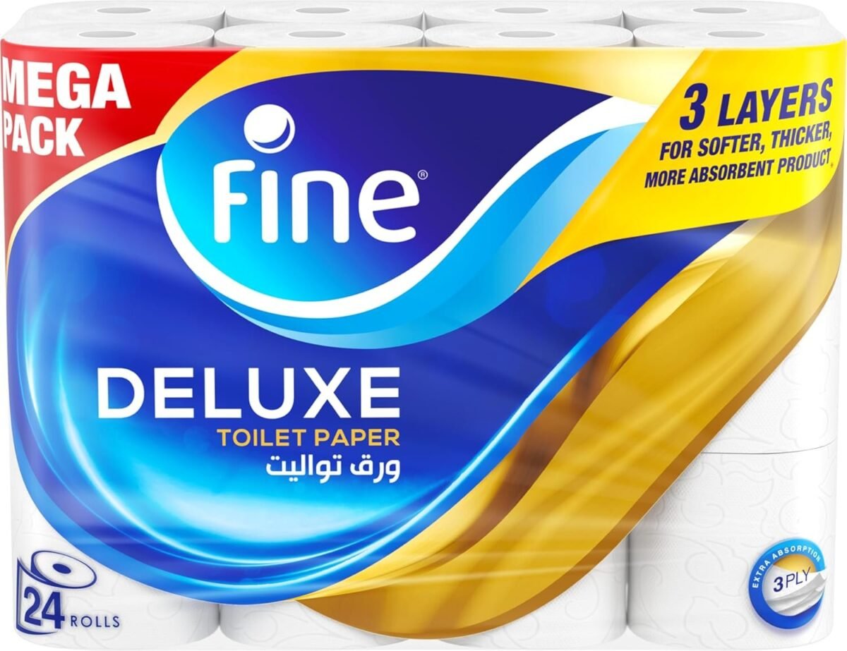⁦Fine Deluxe Toilet Tissues Paper 24 Rolls. 140 sheets x 3 Ply⁩ - الصورة ⁦1⁩