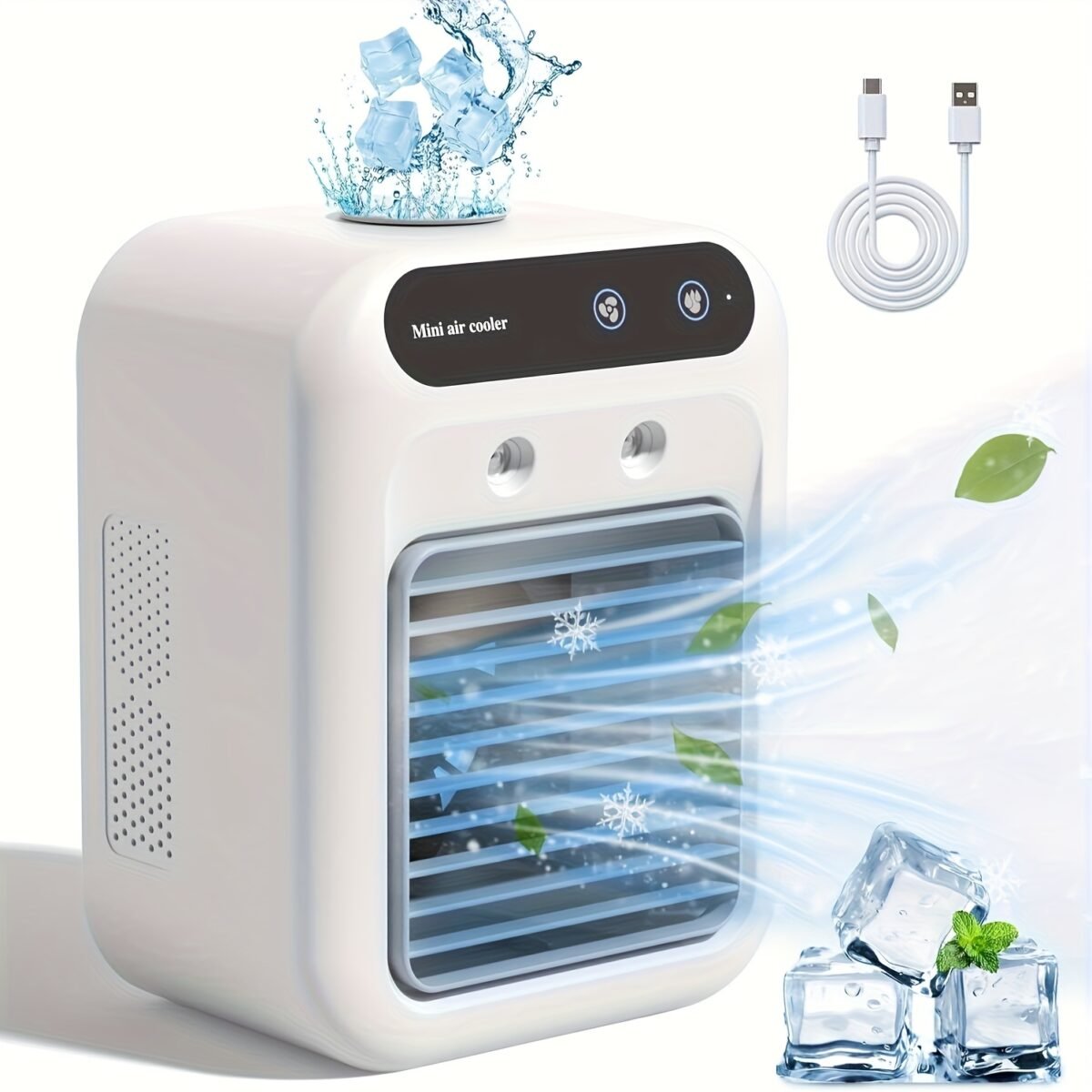 ⁦USB Rechargeable Mini Air Conditioner Fan - Portable Desk Cooling Device with Lithium Battery, Dual Power Mode (USB/Battery), Square Shape, Ideal for Office or Dormitory Use, Cooling Device⁩ - الصورة ⁦1⁩