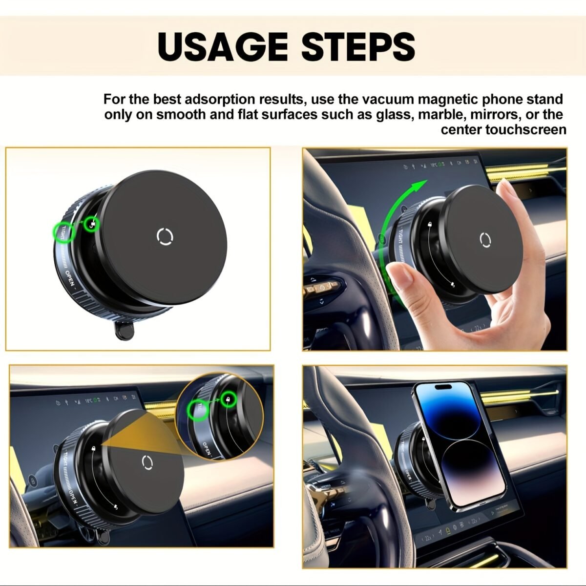 ⁦Adjustable Vacuum Magnetic Suction Cup Phone Holder, Suitable for Car/Gym/Mirror/Smooth Surfaces Hands-Free Stand, Compatible with All Smartphones⁩ - الصورة ⁦2⁩