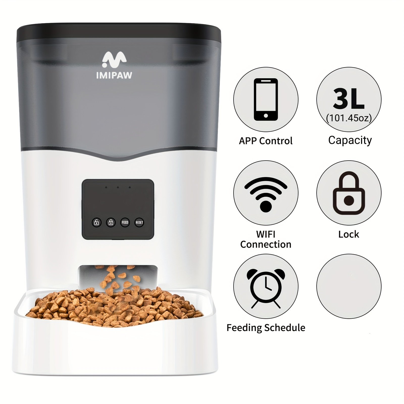 a42cb396-2493-43cd-8832-abff52d5d93b.jpg IMIPAW 3L Smart WiFi Pet Feeder - Automatic Cat & Dog Food Dispenser with App Control, Up to 20 Meals per Day, USB-Powered - الصورة 1