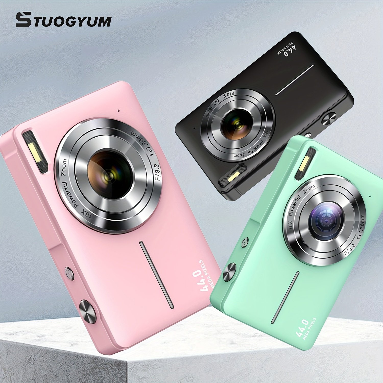 adca1410-1478-4551-bb33-0c04cd1e6d46.jpg STUOGYUM DC403 Rechargeable Digital Camera with 16X Zoom, 1080P 44MP Camera - Compact Size, OLED Display, USB Charging for Beginners Photography, Live View, Amateur - الصورة 1