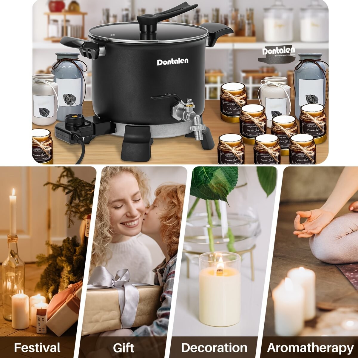 ⁦Dontalen 2025 new design 5 Liter Wax Melter Electric Electric Wax Melting Pot Candle Making Kit Machine Eu Plug Easy Clean Easy Pour Spout for Candle Soap Cream Beauty Bulk ProductionBusiness Or Home⁩ - الصورة ⁦9⁩