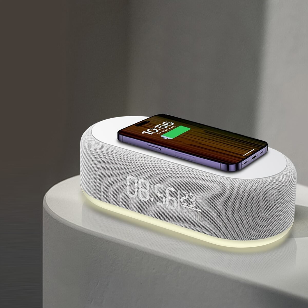 ⁦Four-in-One Night Light Alarm Clock Wireless Charger, USB Type-C Charging, Digital Clock with 3 Modes of Adjustable Lighting, Wireless Charging for Travel⁩ - الصورة ⁦1⁩